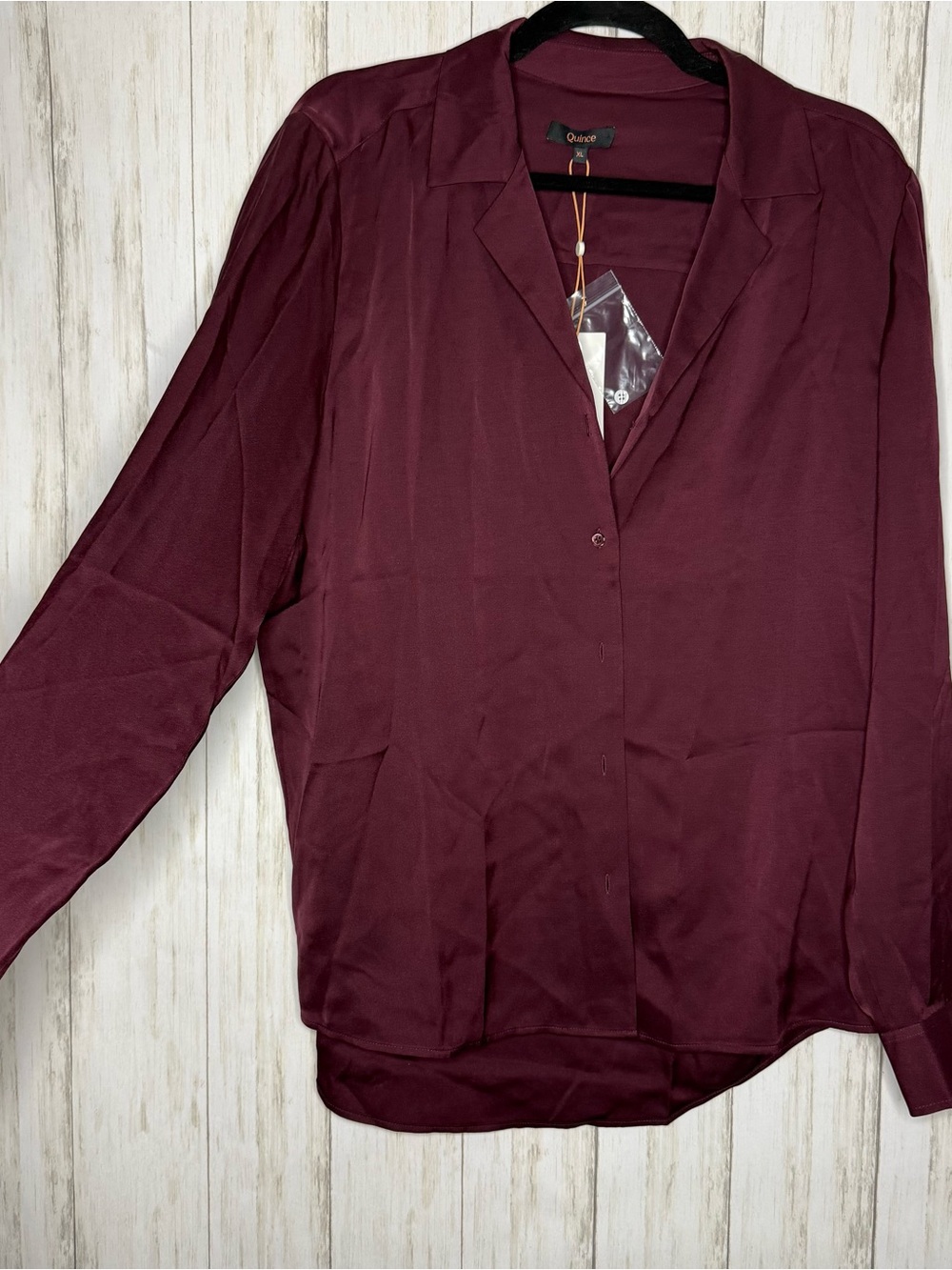 Quince NWT silk Burgundy Long Sleeve Shirt XL